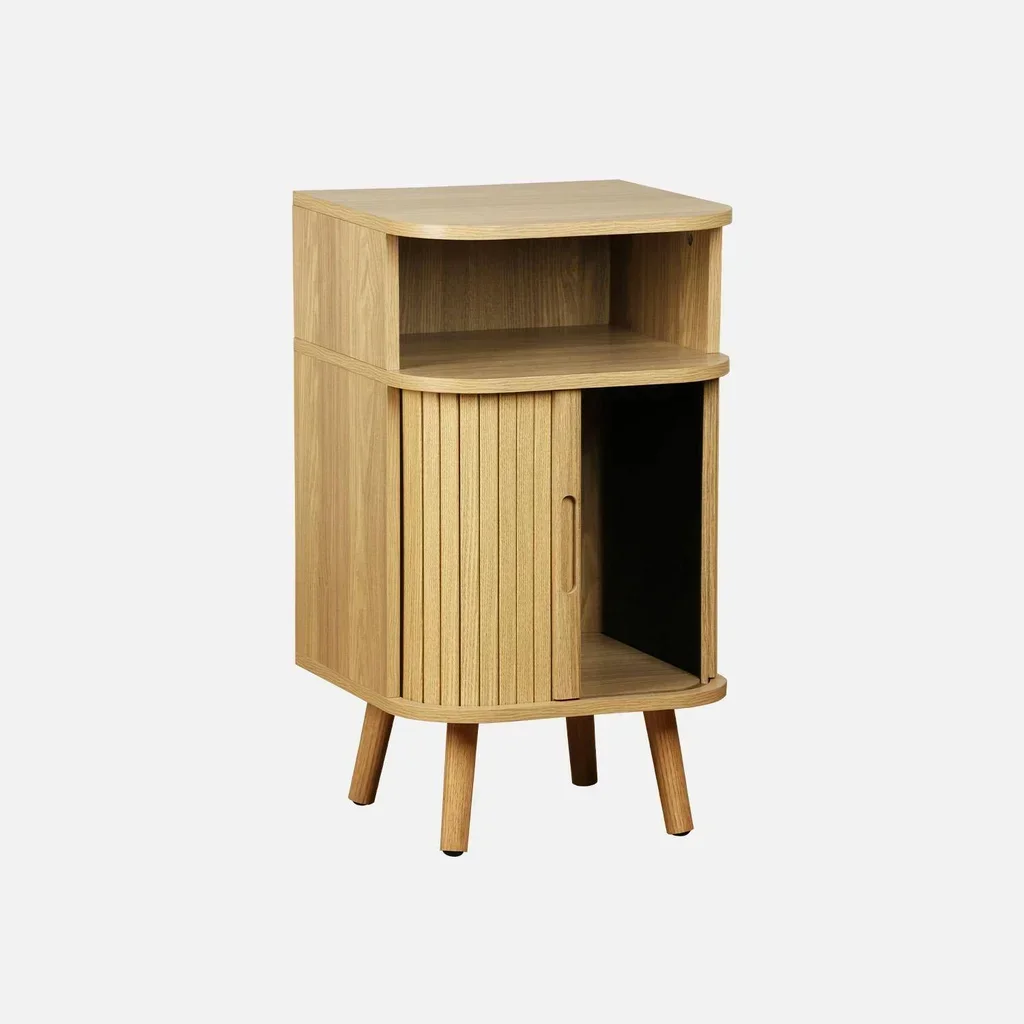 Set of 2 Scandinavian Nightstands with Sliding Doors Wooden Legacy