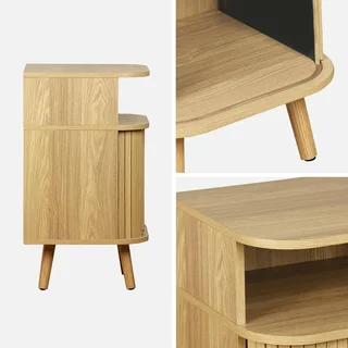 Set of 2 Scandinavian Nightstands with Sliding Doors Wooden Legacy