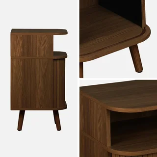 Set of 2 Scandinavian wood nightstands sliding doors