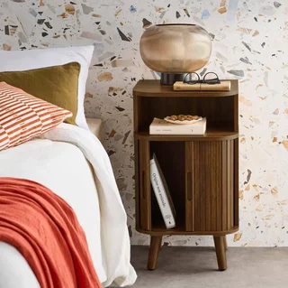 Set of 2 Scandinavian wood nightstands sliding doors