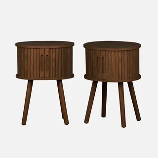 Scandinavian wooden bedside table 2 sliding doors oval