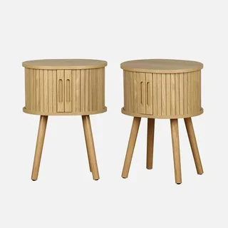 Set of 2 Scandinavian Nightstands with Sliding Doors Wooden Legacy