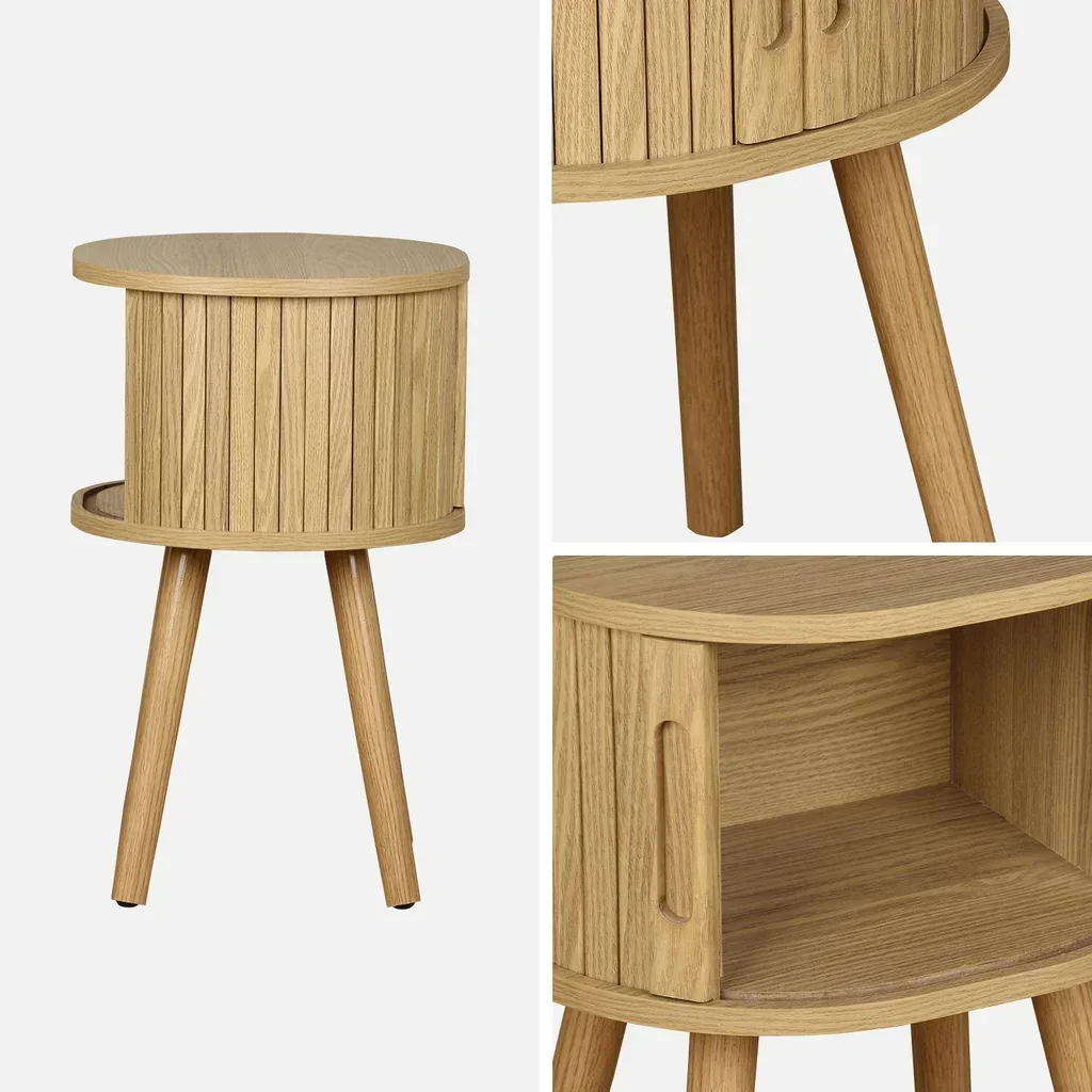 Set of 2 Scandinavian Nightstands with Sliding Doors Wooden Legacy