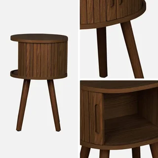 Scandinavian wooden bedside table 2 sliding doors oval