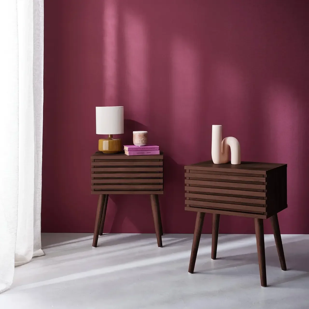 Scandinavian Wood Grain Nightstands with Drawer - Set of 2 Madere
