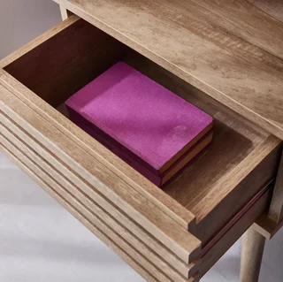 Scandinavian nightstand striped wood 2 drawers Madere