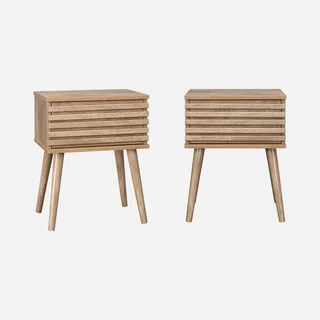 Scandinavian nightstand striped wood 2 drawers Madere