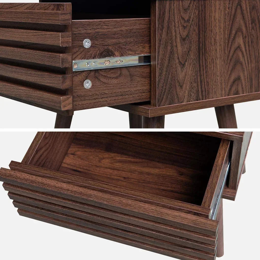 Scandinavian Wood Grain Nightstands with Drawer - Set of 2 Madere
