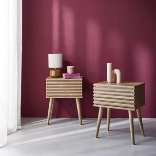 Scandinavian nightstand striped wood 2 drawers Madere