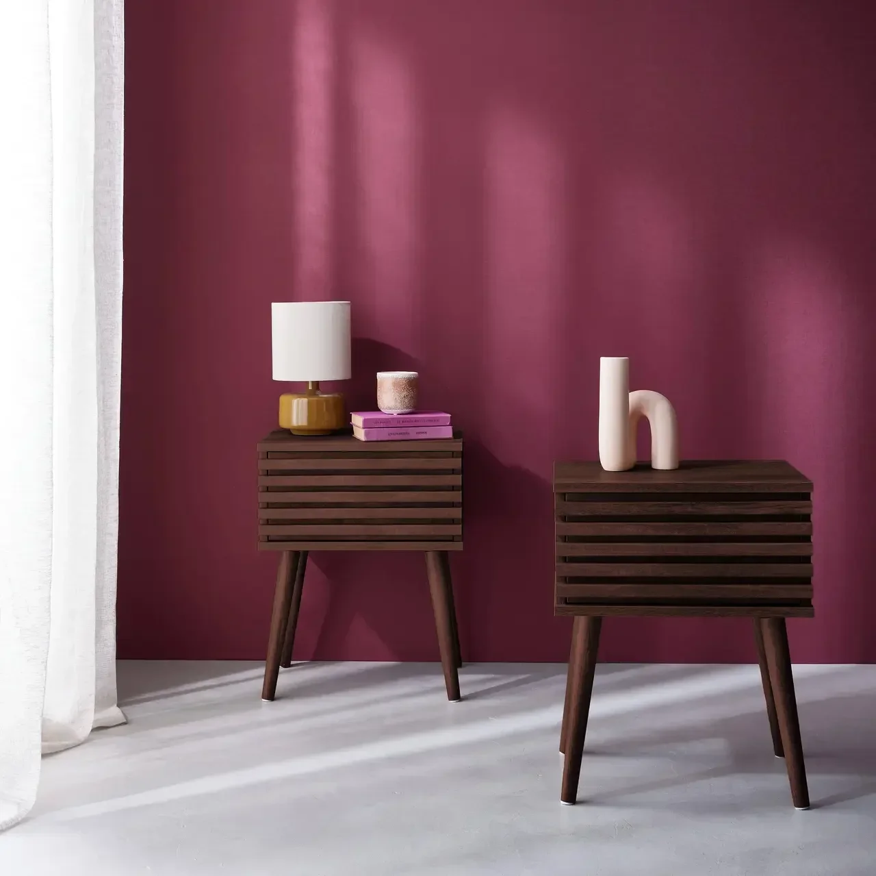 Scandinavian Wood Grain Nightstands with Drawer - Set of 2 Madere