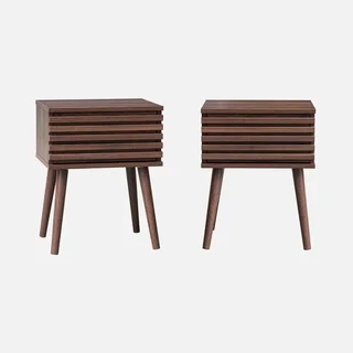 Scandinavian Wood Grain Nightstands with Drawer - Set of 2 Madere
