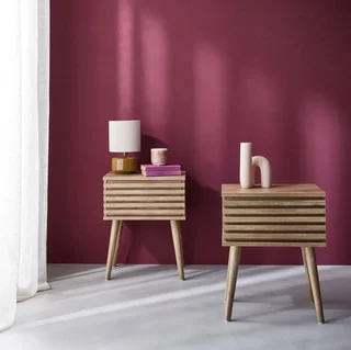 Scandinavian nightstand striped wood 2 drawers Madere