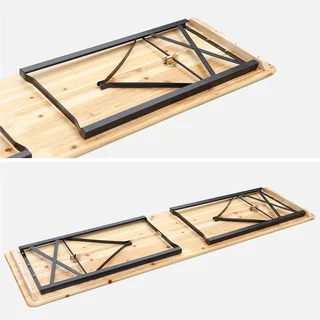 Lot 2 tables réception pliantes bois sapin bancs assortis
