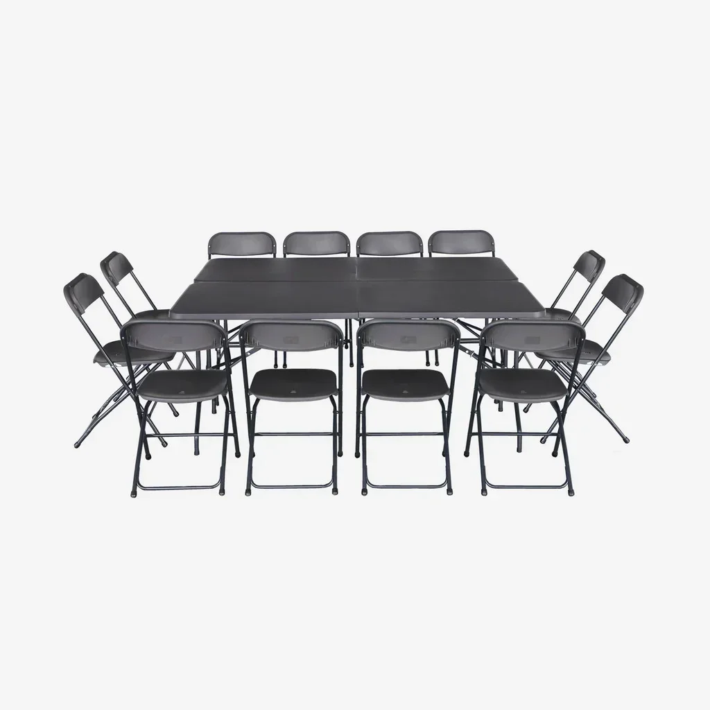 Lot 2 tables réception pliantes 180cm plastique 6 chaises empilables intérieur extérieur