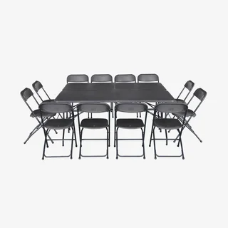 Lot 2 tables réception pliantes 180cm plastique 6 chaises empilables intérieur extérieur