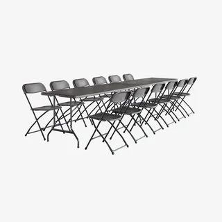 Lot 2 tables réception pliantes 180cm plastique 6 chaises empilables intérieur extérieur