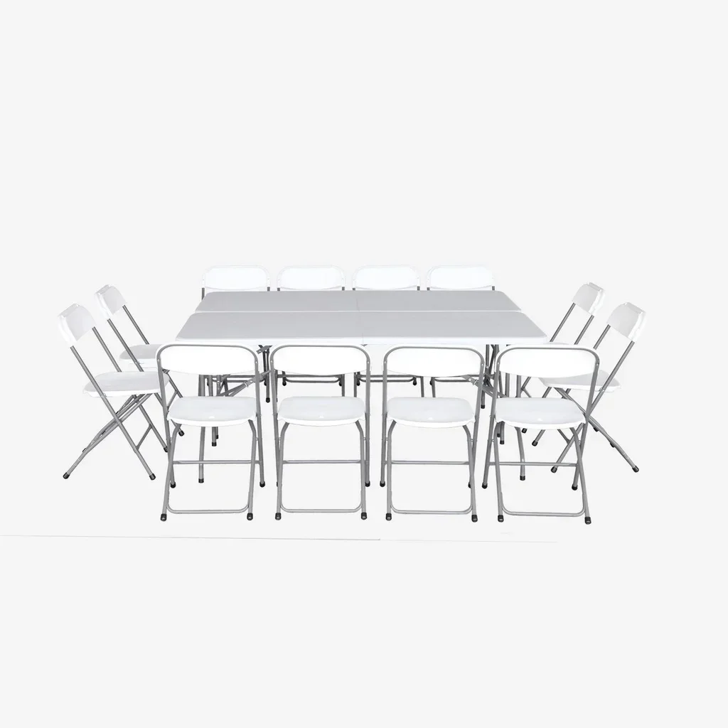 Lot 2 tables pliantes 180cm + 6 chaises empilables réception