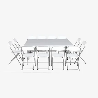 Lot 2 tables pliantes 180cm + 6 chaises empilables réception
