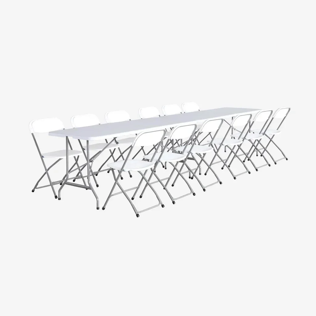 Lot 2 tables pliantes 180cm + 6 chaises empilables réception