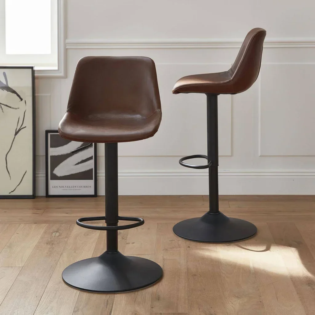 Lot de 2 tabourets de bar ajustables en similicuir vintage Noah - pivotants 60,5 à 81,5 cm