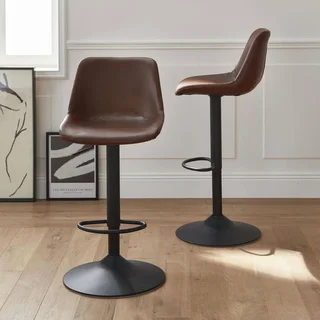 Lot de 2 tabourets de bar ajustables en similicuir vintage Noah - pivotants 60,5 à 81,5 cm