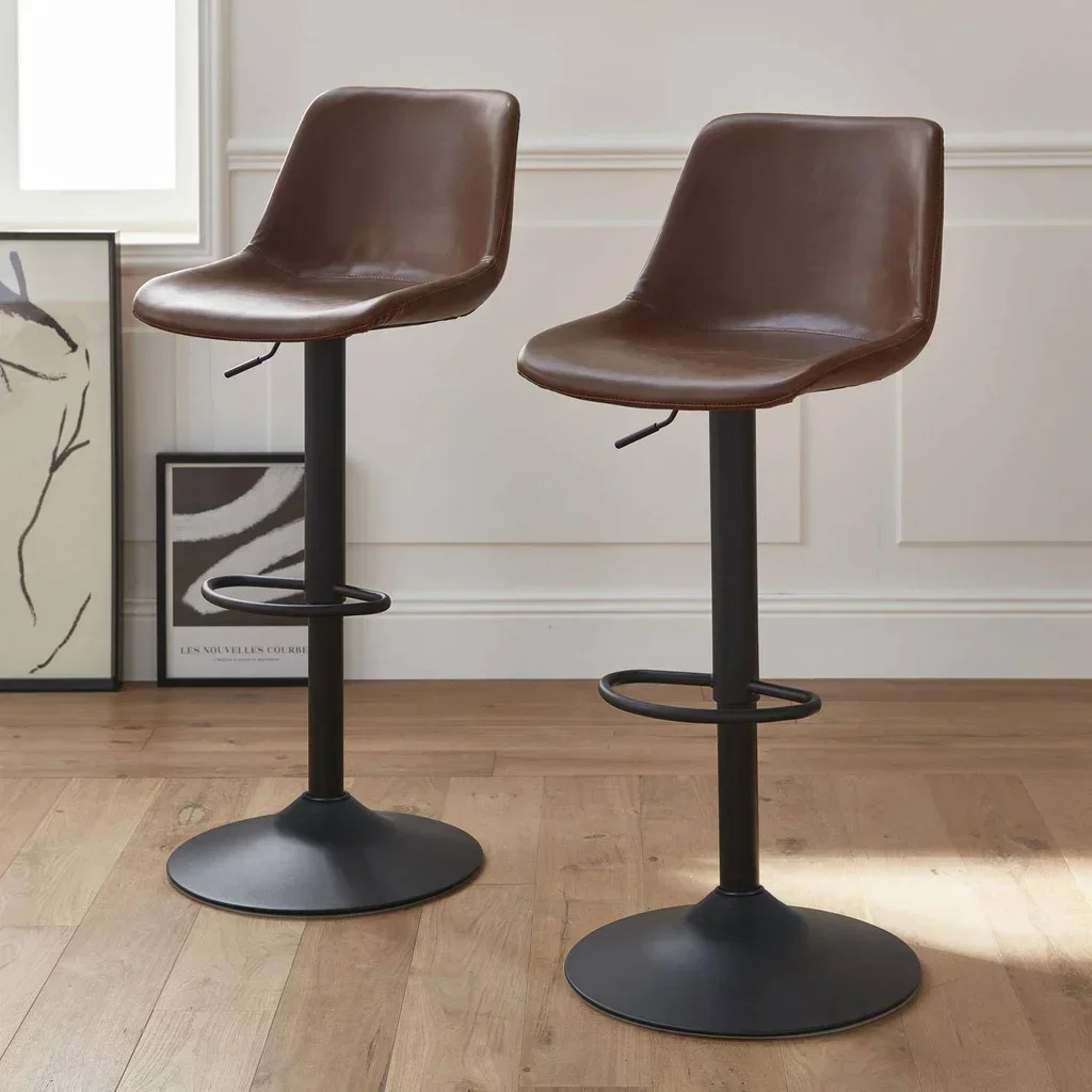 Lot de 2 tabourets de bar ajustables en similicuir vintage Noah - pivotants 60,5 à 81,5 cm