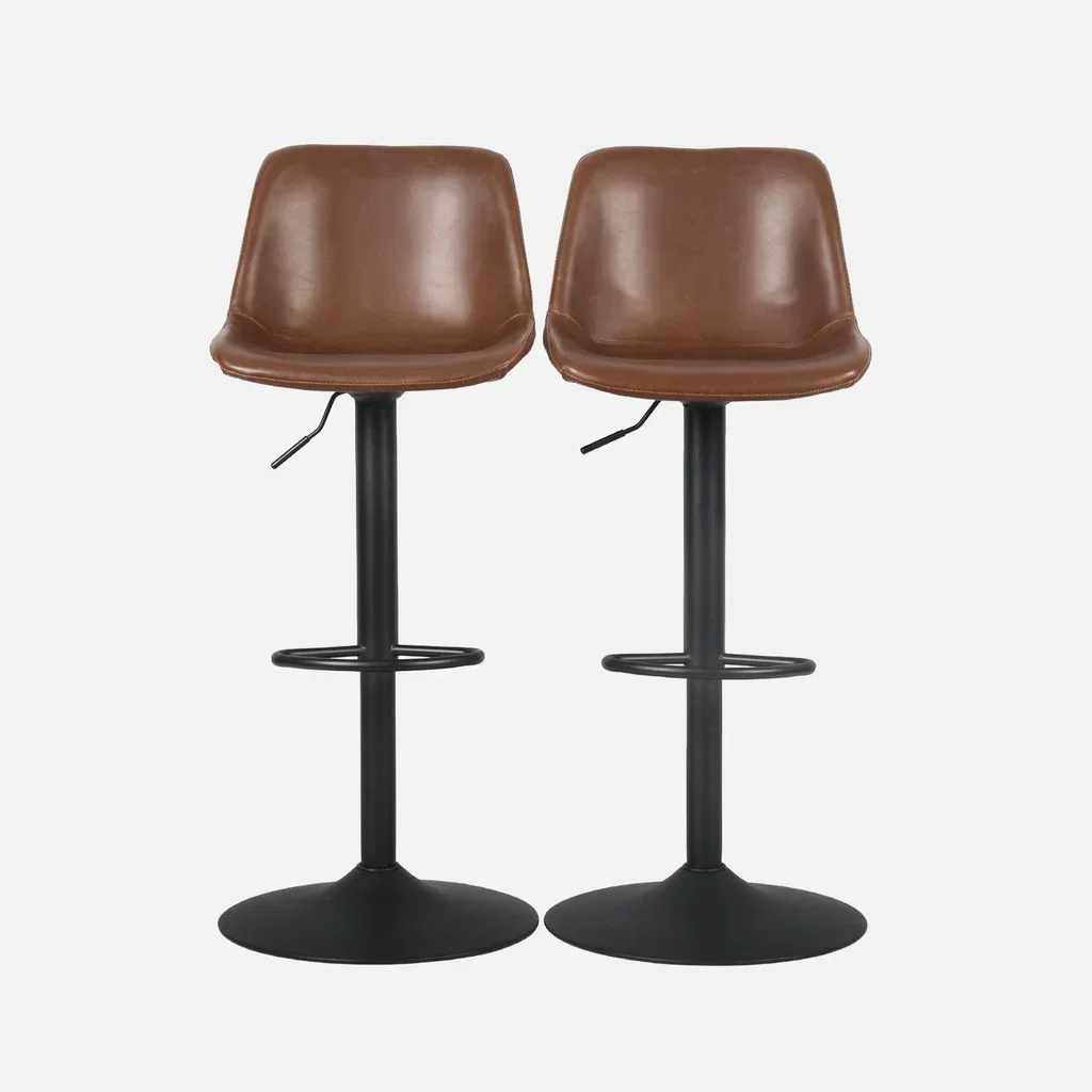 Lot de 2 tabourets de bar ajustables en similicuir vintage Noah - pivotants 60,5 à 81,5 cm