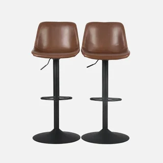 Lot de 2 tabourets de bar ajustables en similicuir vintage Noah - pivotants 60,5 à 81,5 cm