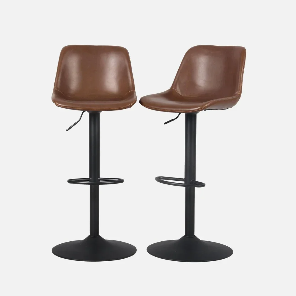 Lot de 2 tabourets de bar ajustables en similicuir vintage Noah - pivotants 60,5 à 81,5 cm