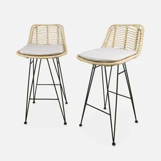 Tabourets bar rotin métal noir hauteur 67 cm lot 2