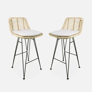 Tabourets bar rotin métal noir hauteur 67 cm lot 2