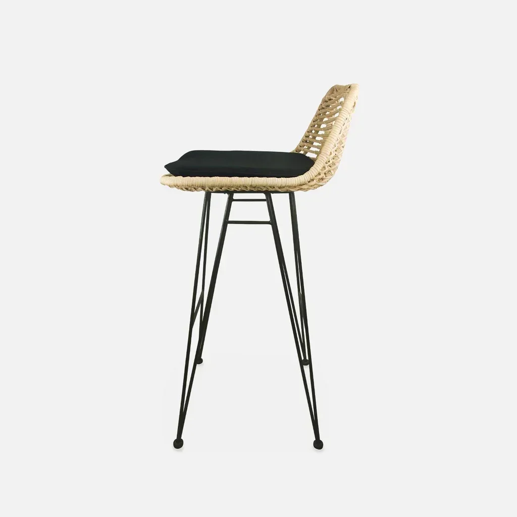 Lot de 2 tabourets de bar rotin et métal noir hauteur 67 cm