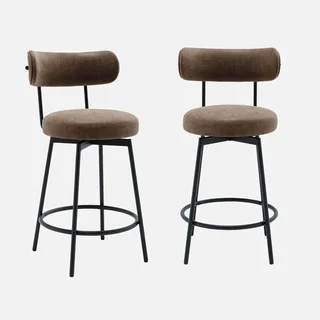 Lot de 2 tabourets de bar pivotants 66 cm métal similicuir marron