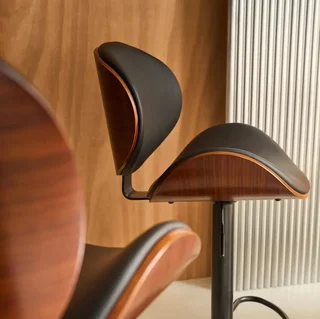 Lot de 2 tabourets de bar réglables en hauteur avec dossier en bois courbé et assise en similicuir