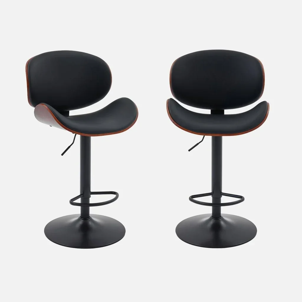 Lot de 2 tabourets de bar réglables en hauteur avec dossier en bois courbé et assise en similicuir