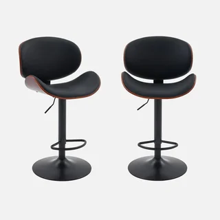 Lot de 2 tabourets de bar réglables en hauteur avec dossier en bois courbé et assise en similicuir