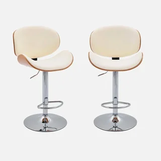 Lot de 2 tabourets de bar réglables bois courbé et similicuir 62-83 cm