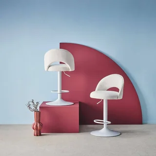 Lot de 2 tabourets de bar réglables Abby assise tissu pied blanc