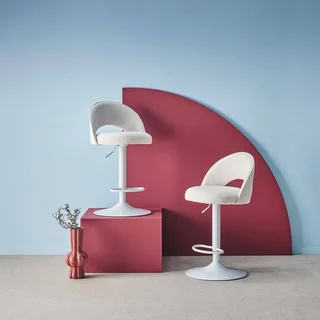 Lot de 2 tabourets de bar réglables Abby assise tissu pied blanc