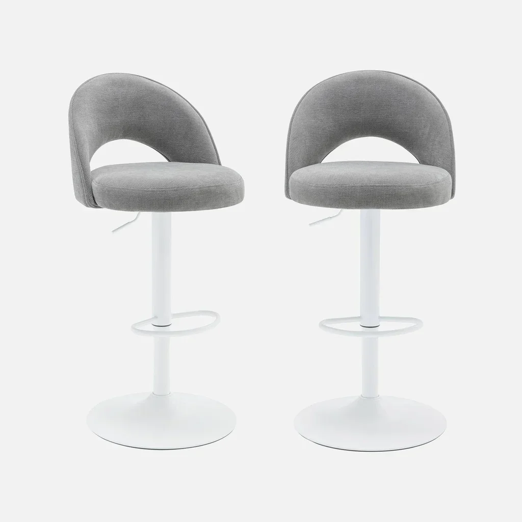 2 tabourets bar Abby réglables tissu métal blanc design contemporain