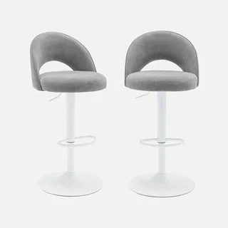 2 tabourets bar Abby réglables tissu métal blanc design contemporain