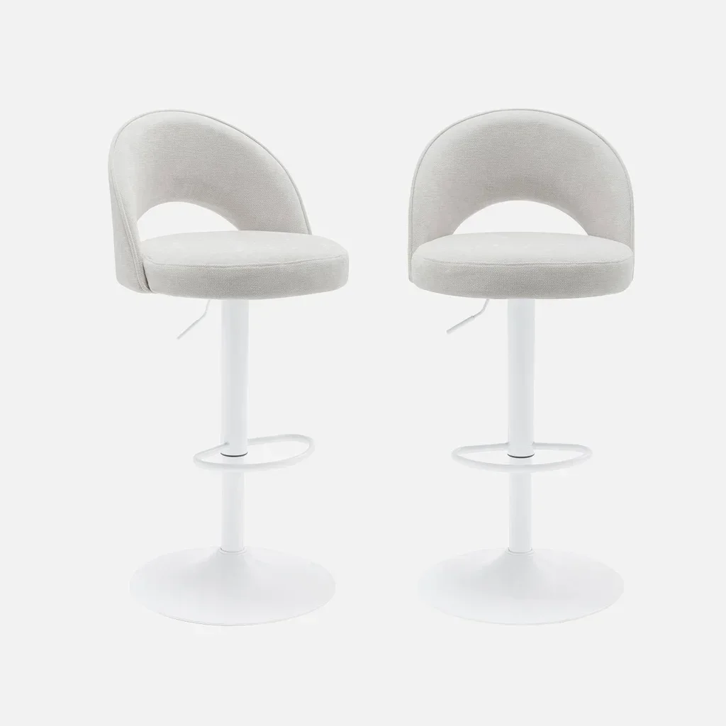Lot de 2 tabourets de bar réglables Abby assise tissu pied blanc