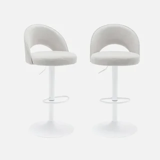 Lot de 2 tabourets de bar réglables Abby assise tissu pied blanc