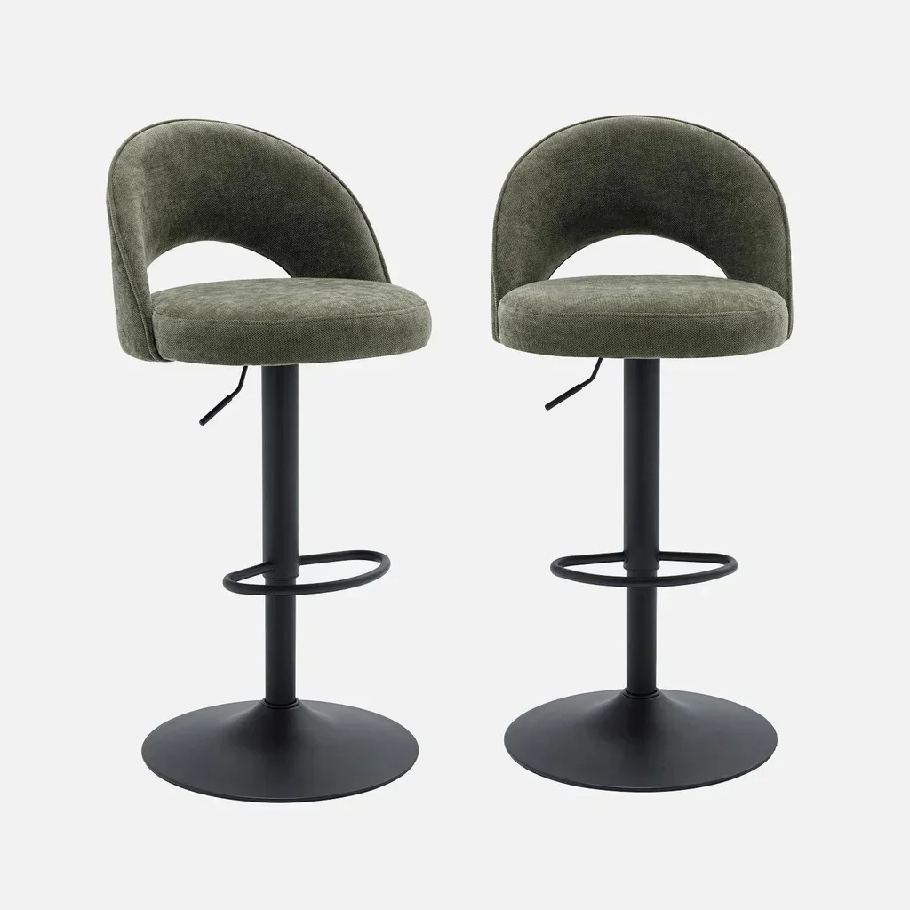 2 tabourets bar réglables tissu noir design contemporain