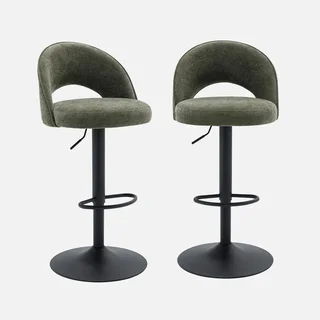 2 tabourets bar réglables tissu noir design contemporain