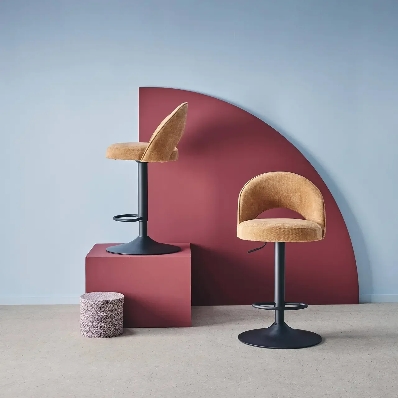 Tabourets de bar réglables en tissu noir - Lot de 2