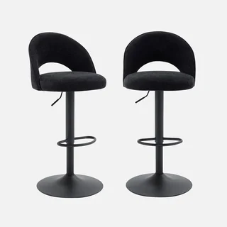 Lot de 2 tabourets de bar réglables en hauteur avec assise en tissu et pied noir mat
