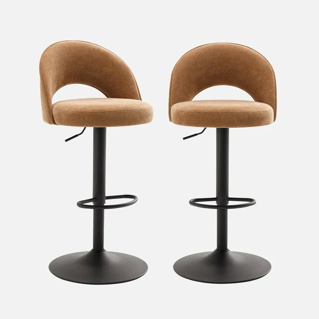Tabourets de bar réglables en tissu noir - Lot de 2