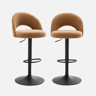 Tabourets de bar réglables en tissu noir - Lot de 2