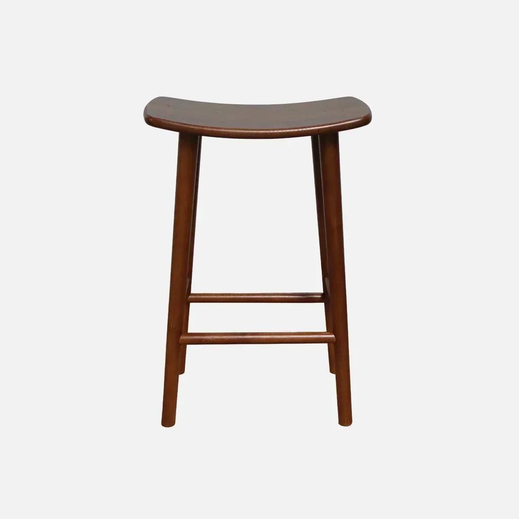 Lot de 2 tabourets de bar vintage bois hévéa noyer 66 cm Louna